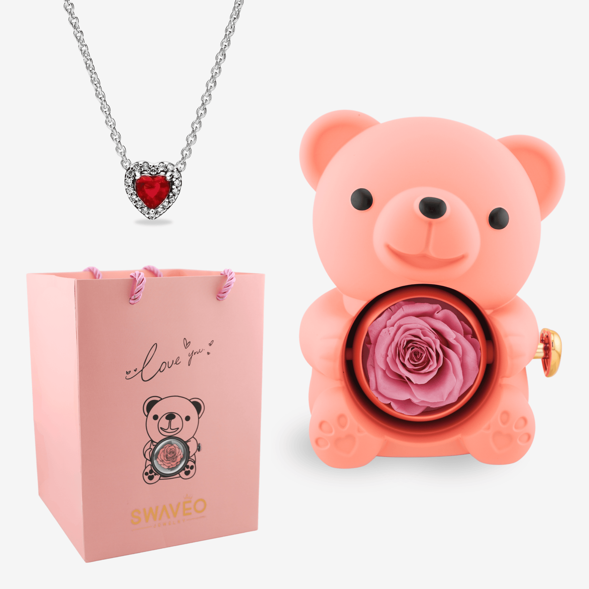 Forever Rose Bear W/ Eternal Heart Necklace - Swaveo Jewelry