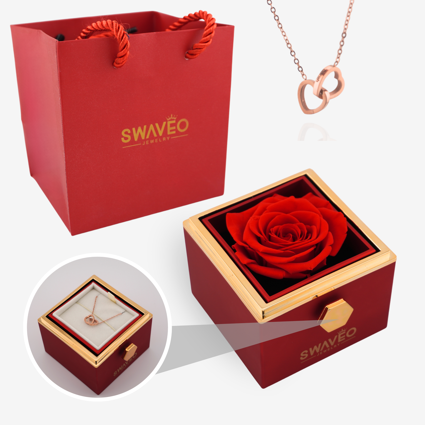 Forever Rose Box - W/ Engraved Heart Necklace - Swaveo Jewelry