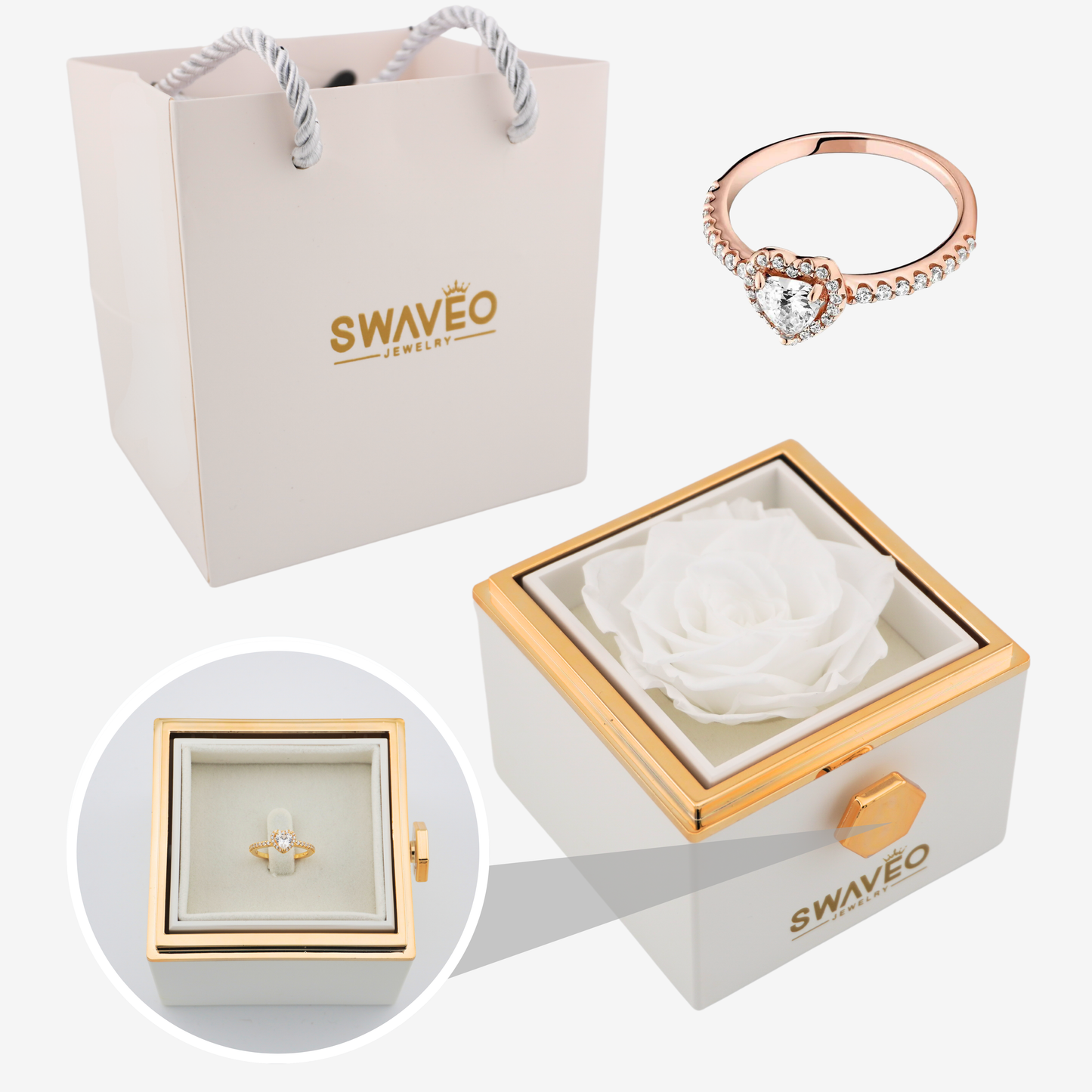 Forever Rose Box - W/ Heart Promise Ring - Swaveo Jewelry