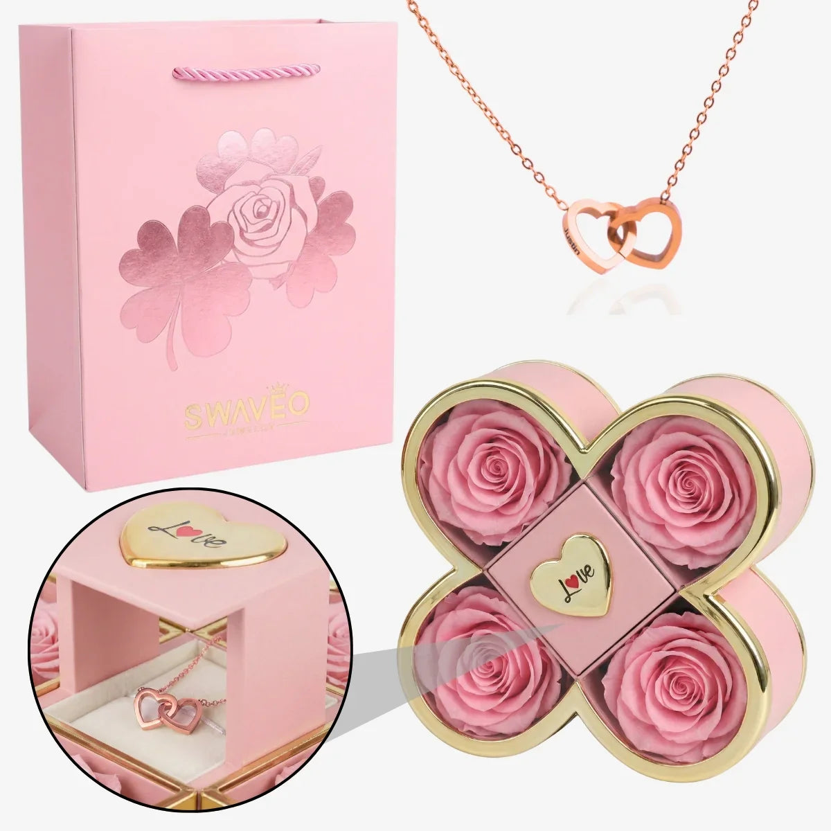 Boîte Signature Rose avec Collier Gravé