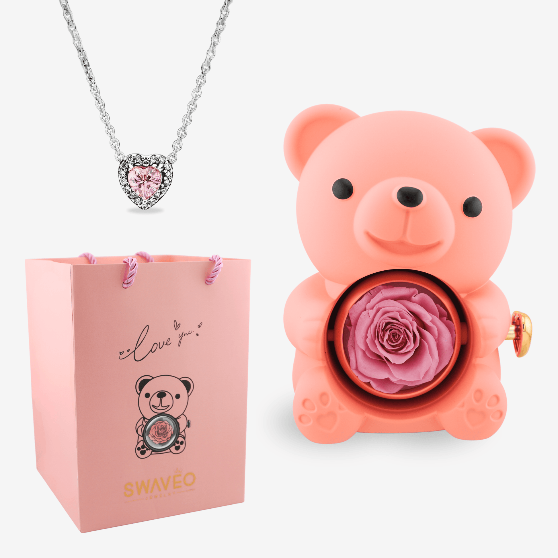 Forever Rose Bear W/ Eternal Heart Necklace - Swaveo Jewelry