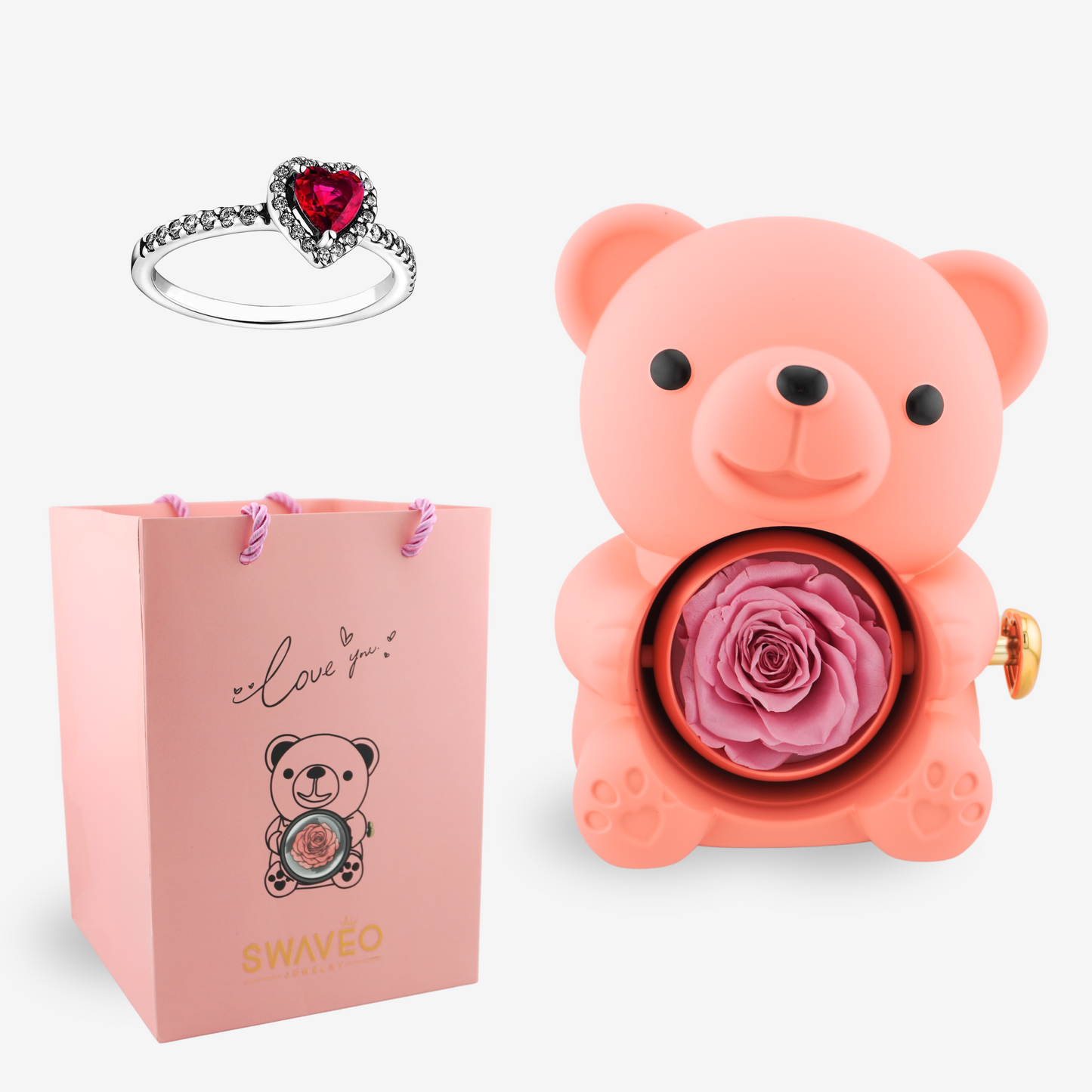 Forever Rose Bear W/ Promise Ring - Swaveo Jewelry