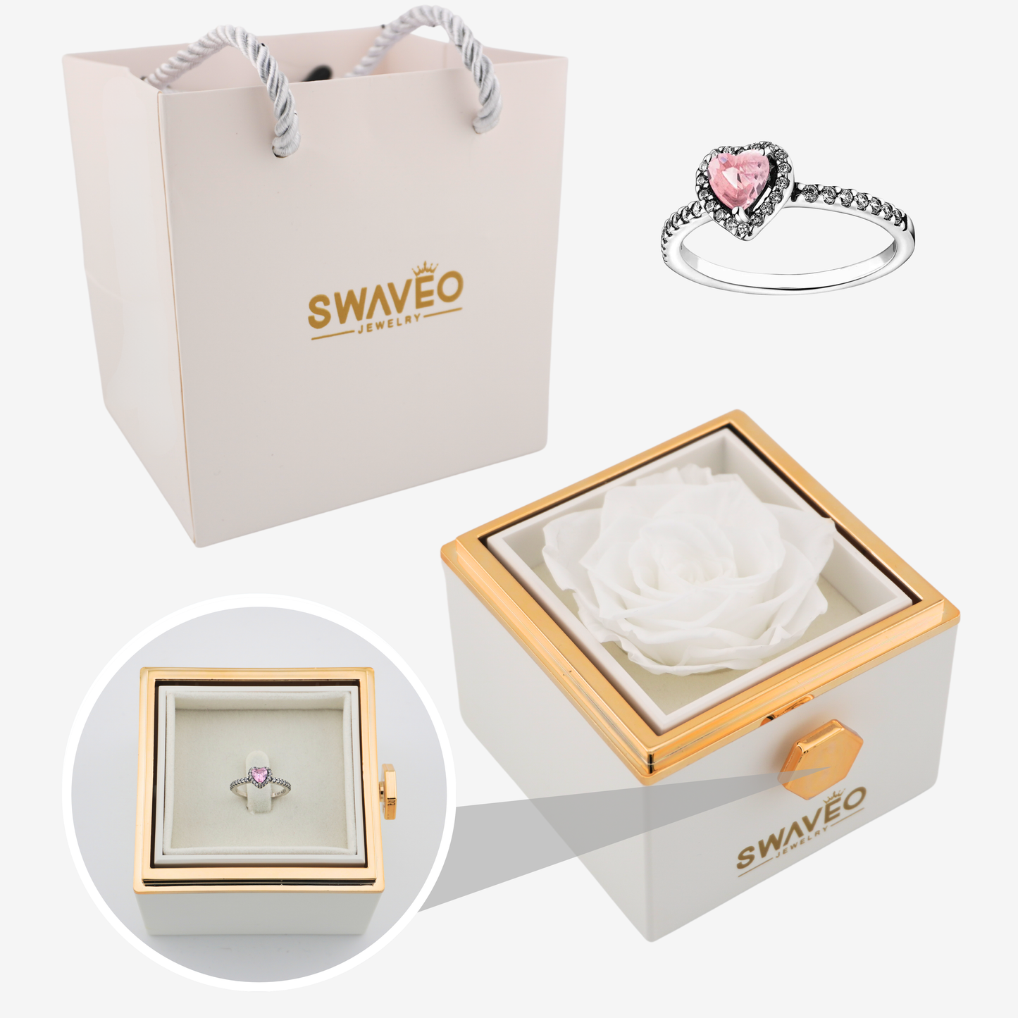 Forever Rose Box - W/ Heart Promise Ring - Swaveo Jewelry