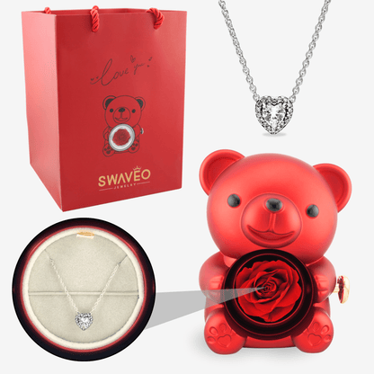 Forever Rose Bear W/ Eternal Heart Necklace - Swaveo Jewelry