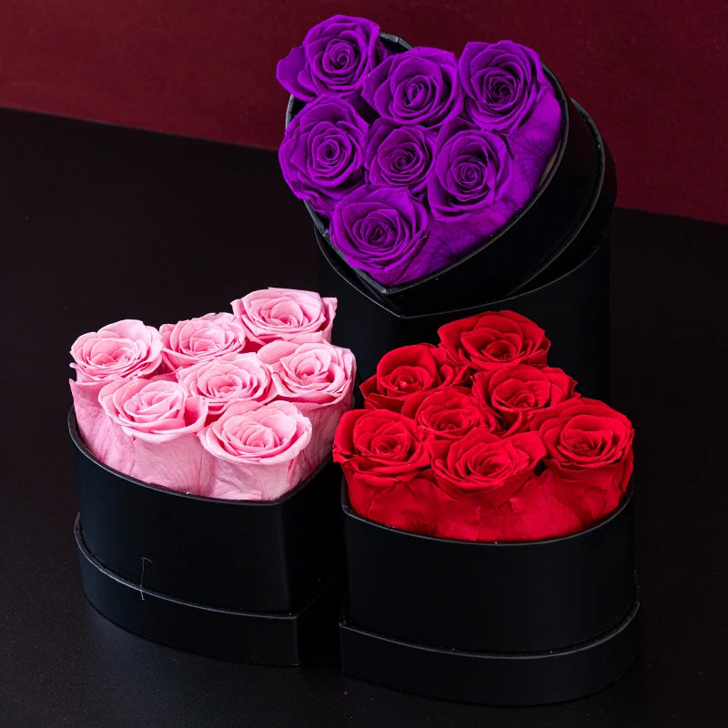 Eternal Heart Rose Box W/ 7 Forever Roses - Swaveo Jewelry