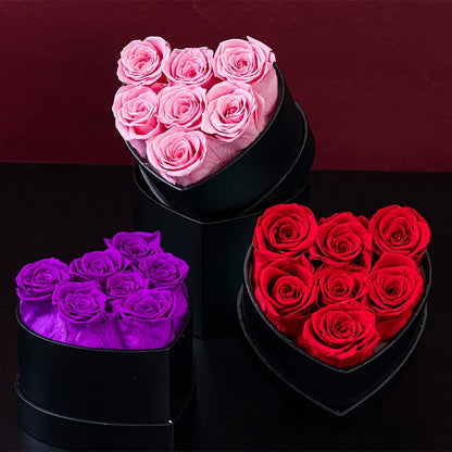 Eternal Heart Rose Box W/ 7 Forever Roses - Swaveo Jewelry